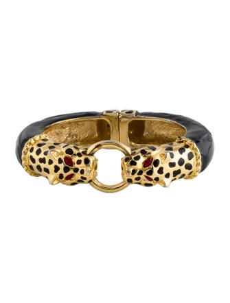 Kenneth Jay Lane Enamel & Crystal Jungle Cat Bracelet