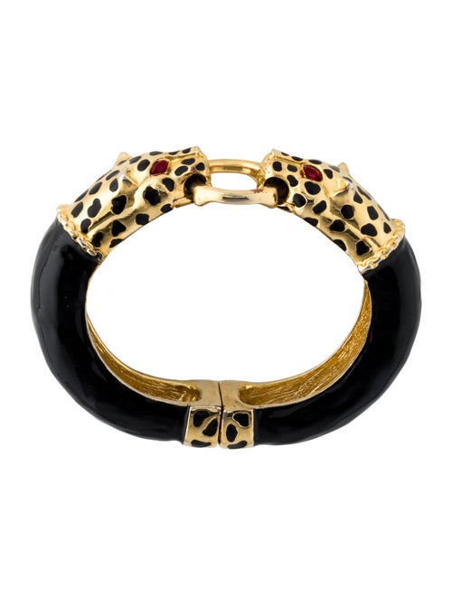 Kenneth Jay Lane Enamel & Crystal Jungle Cat Bracelet