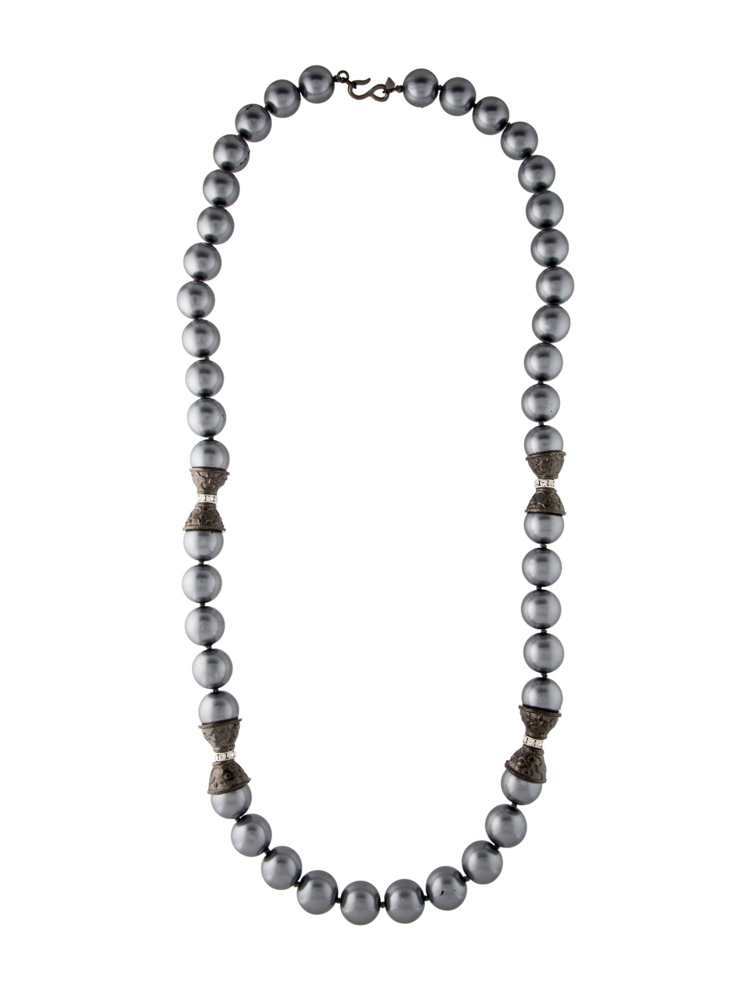 Kenneth Jay Lane Faux Pearl & Crystal Bead Strand Necklace