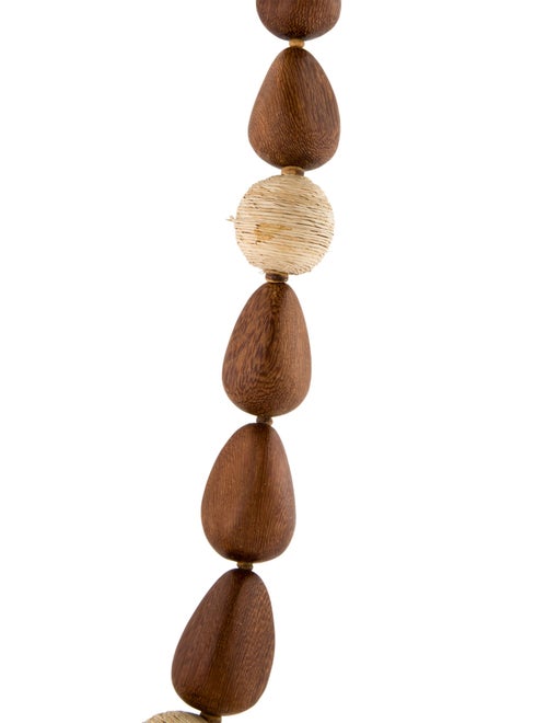 Kenneth Jay Lane Wood & Raffia Bead Strand Necklace