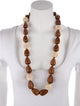 Kenneth Jay Lane Wood & Raffia Bead Strand Necklace