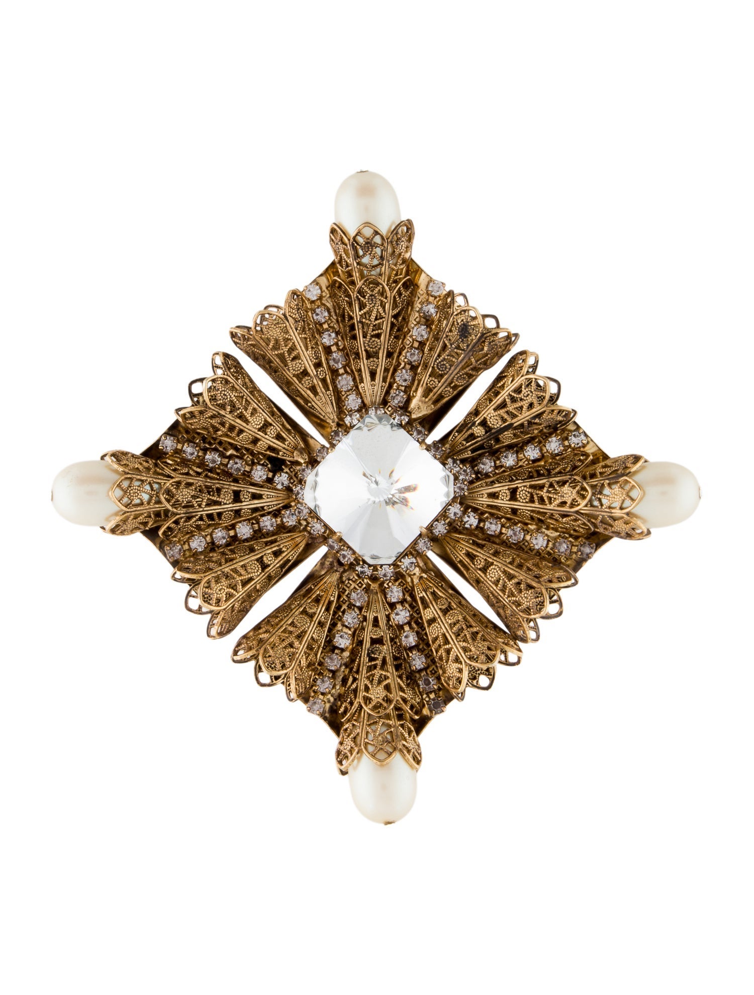 Kenneth Jay Lane Faux Pearl & Crystal Brooch