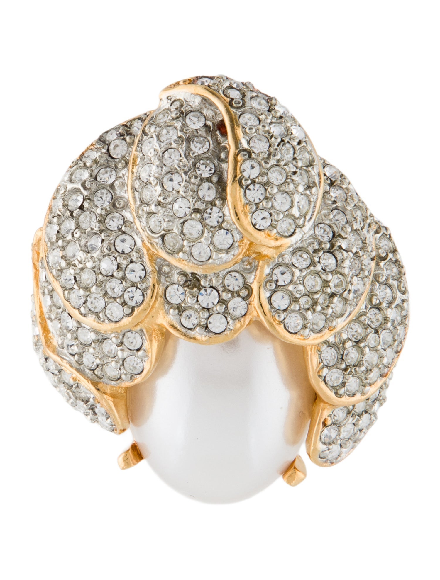 Kenneth Jay Lane Faux Pearl & Crystal Brooch Pin