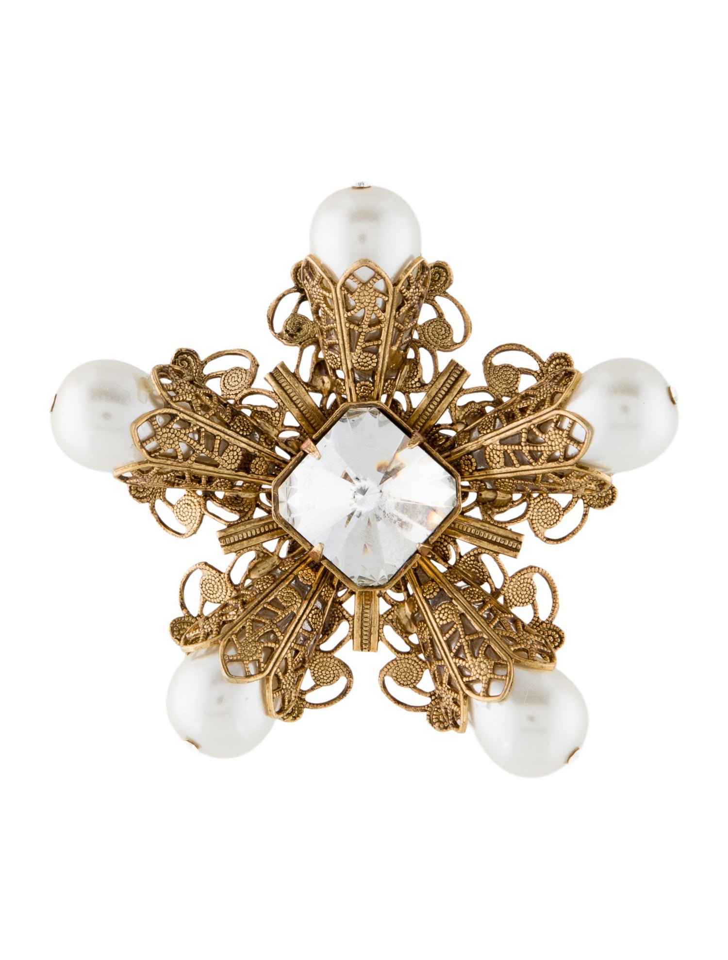 Kenneth Jay Lane Vintage Faux Pearl & Crystal Brooch Pin