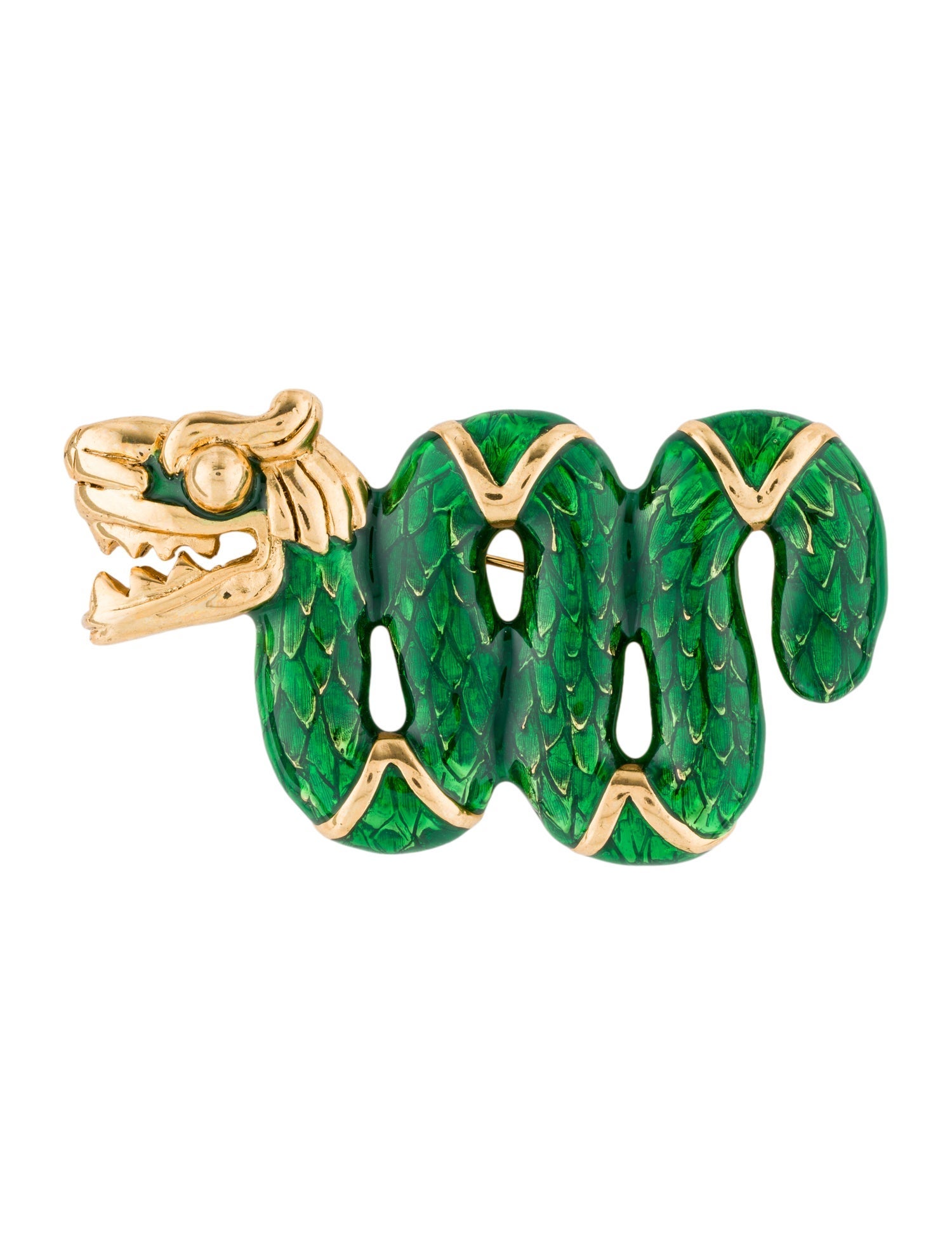 Kenneth Jay Lane Enamel Coiled Dragon Brooch Pin