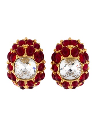Kenneth Jay Lane Crystal & Resin Cabochon Clip-On Earrings