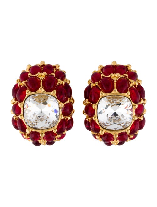 Kenneth Jay Lane Crystal & Resin Cabochon Clip-On Earrings