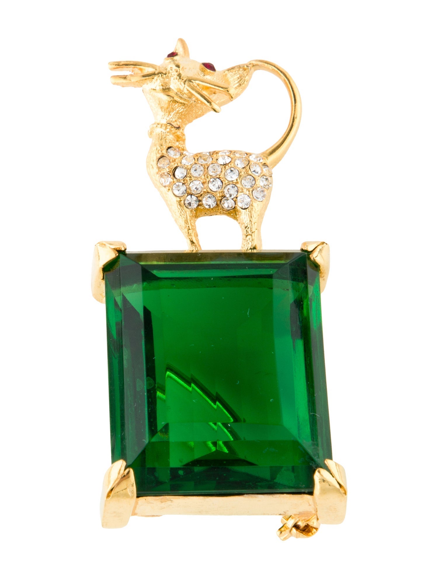 Kenneth Jay Lane Crystal Cat Pin Brooch