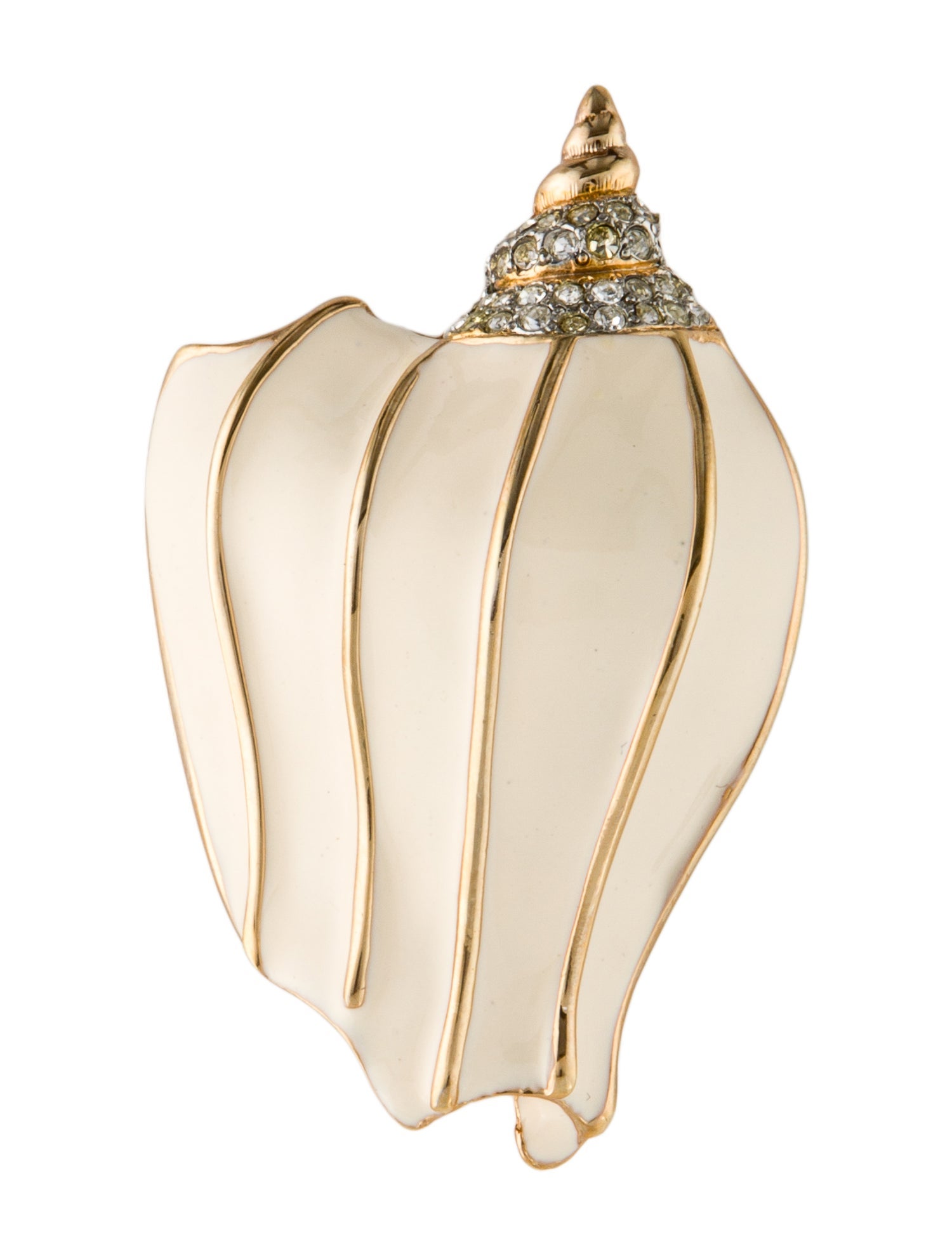 Kenneth Jay Lane Crystal & Enamel Shell Pin Brooch