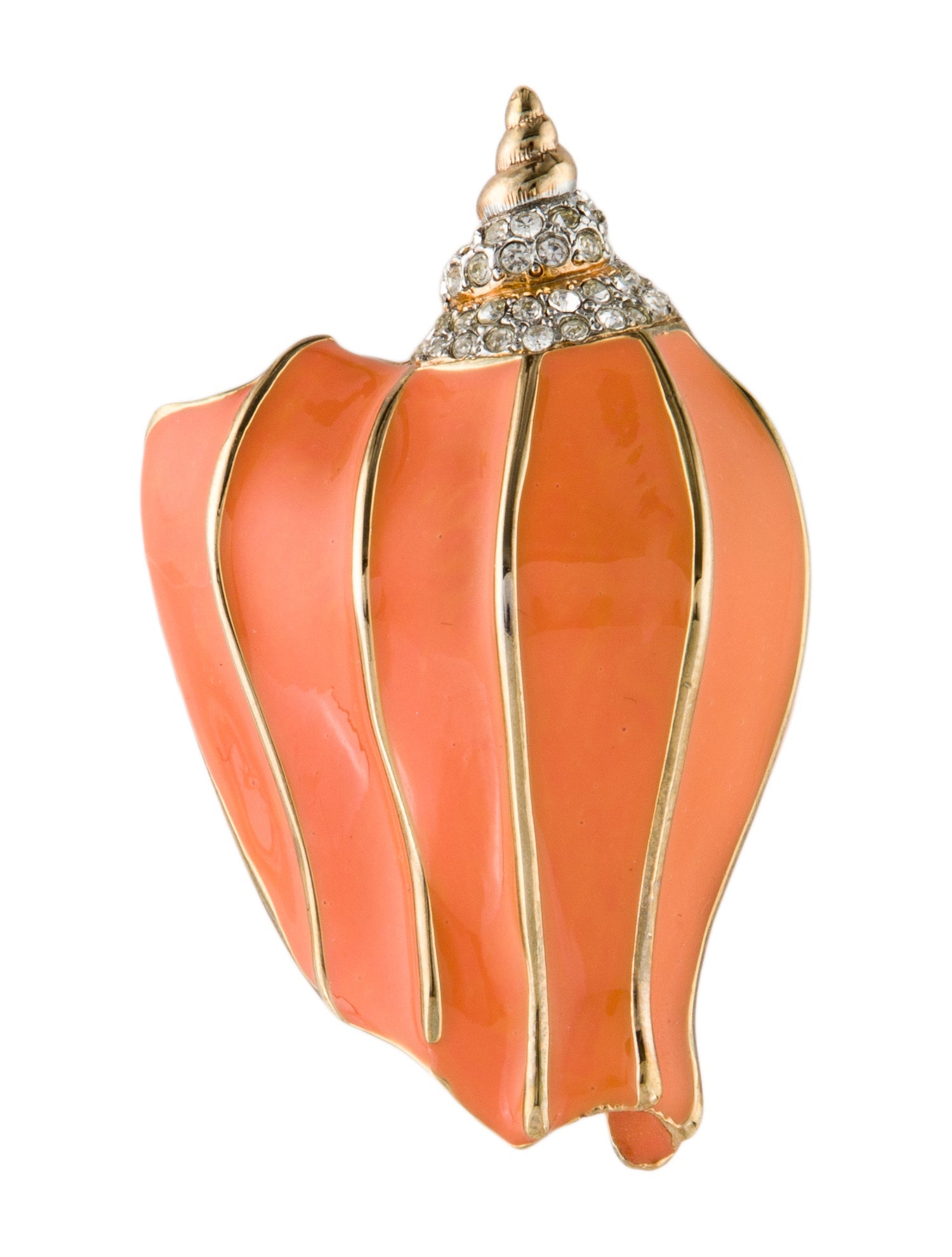 Kenneth Jay Lane Crystal & Enamel Seashell Brooch