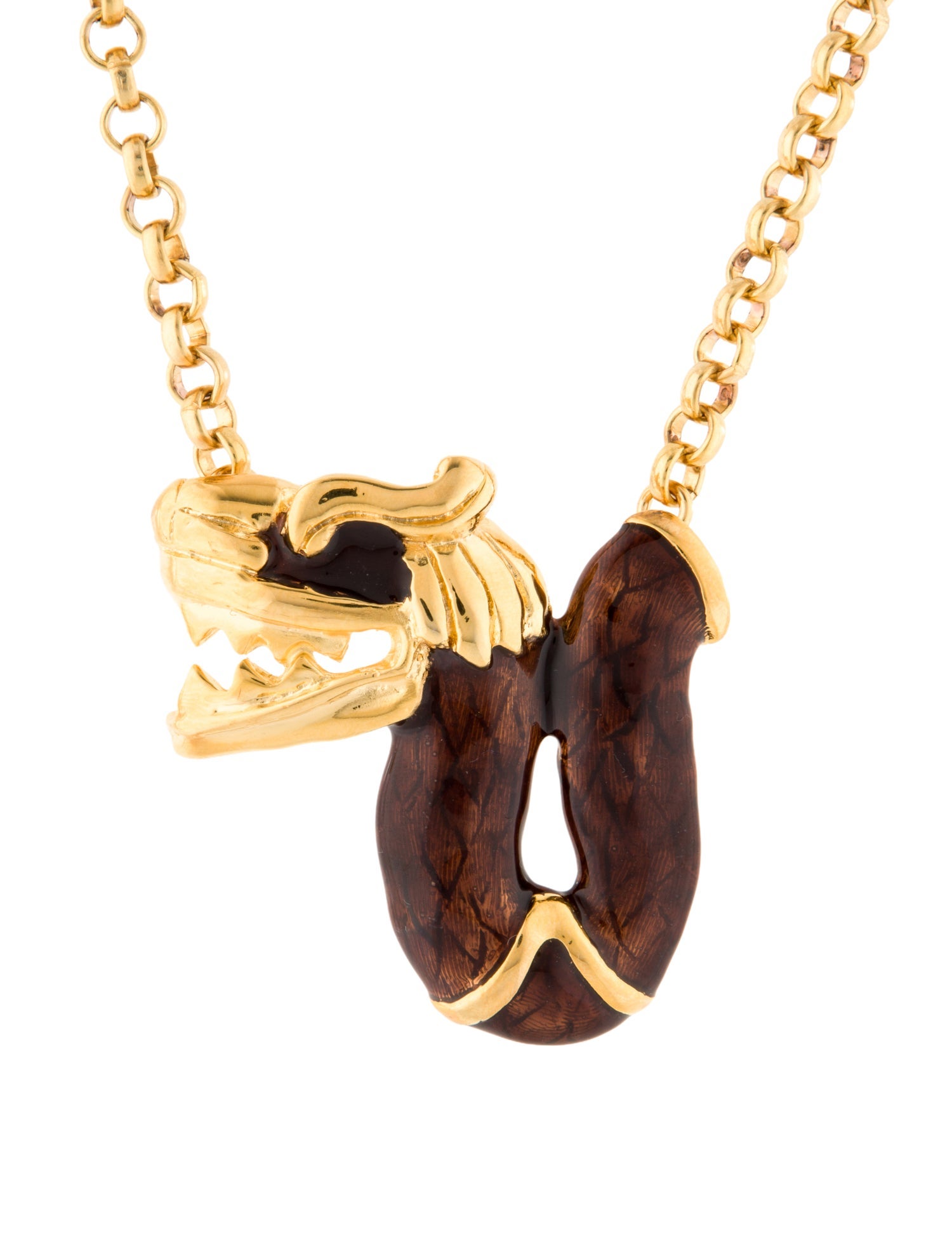 Kenneth Jay Lane Enamel Dragon Pendant Chain Necklace