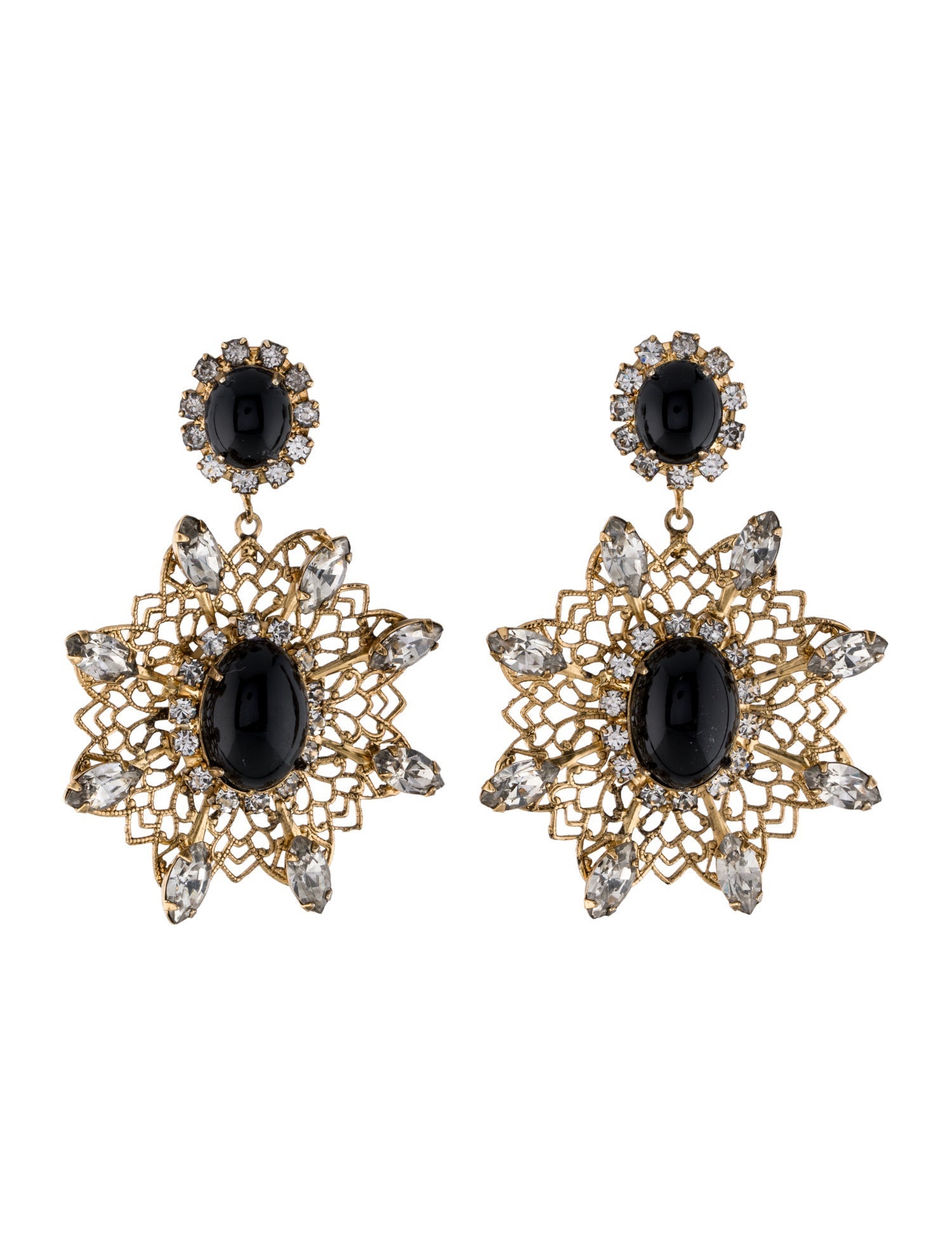 Kenneth Jay Lane Crystal & Resin Filigree Drop Earrings