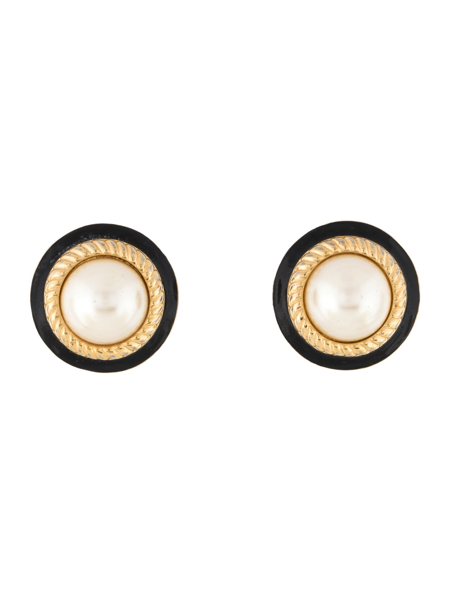Kenneth Jay Lane Enamel & Faux Pearl Clip On Earrings