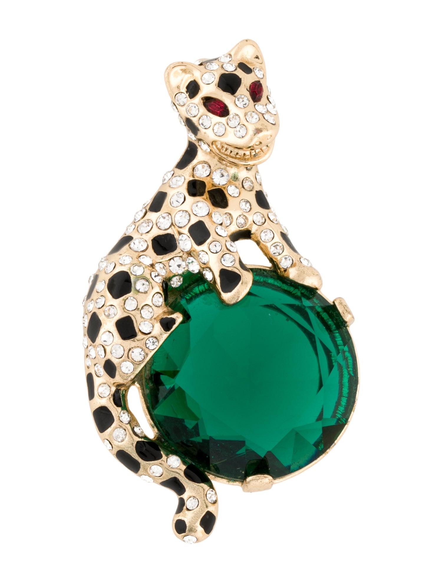 Kenneth Jay Lane Crystal & Enamel Leopard Pendant