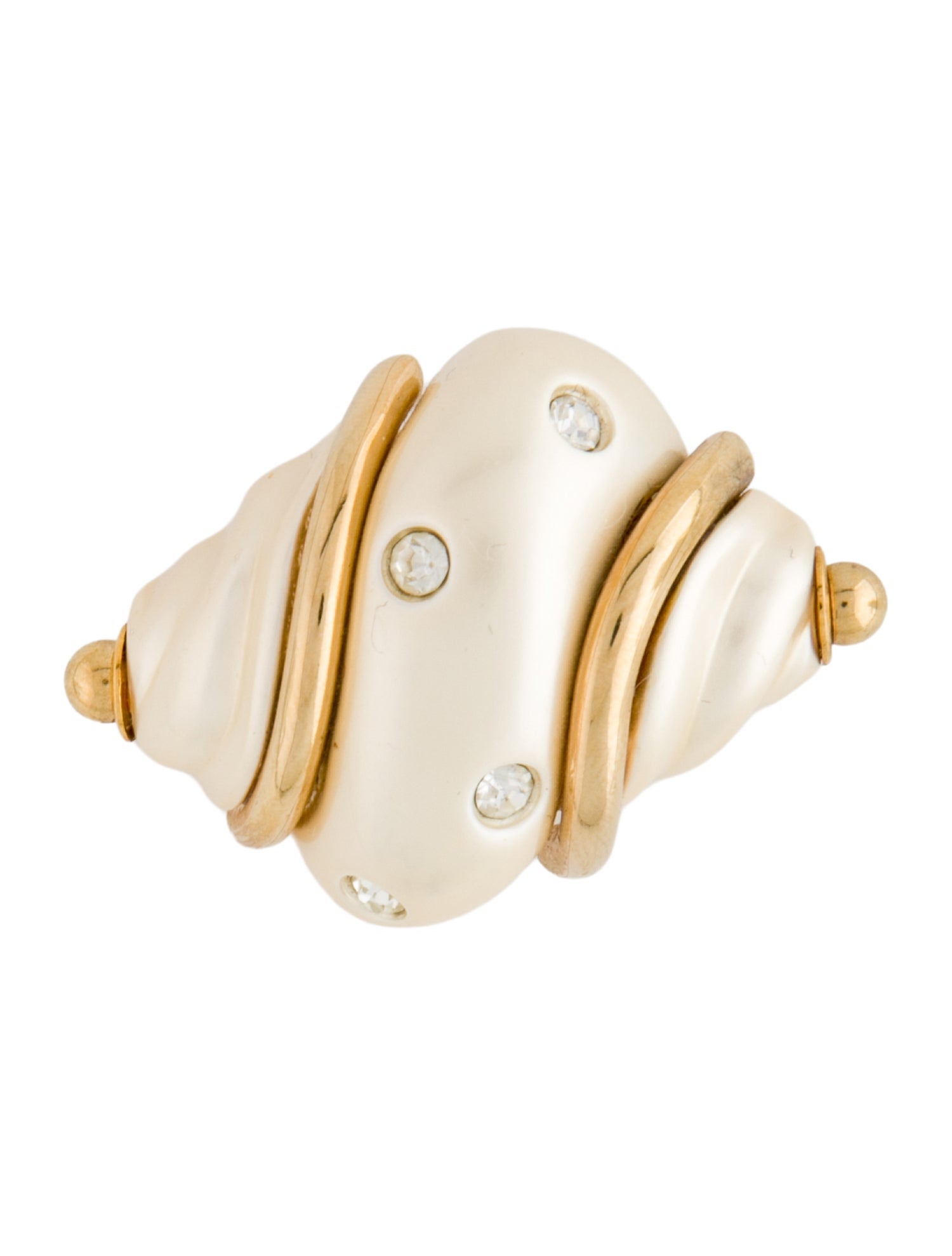 Kenneth Jay Lane Faux Pear & Crystal Shell Pin Brooch