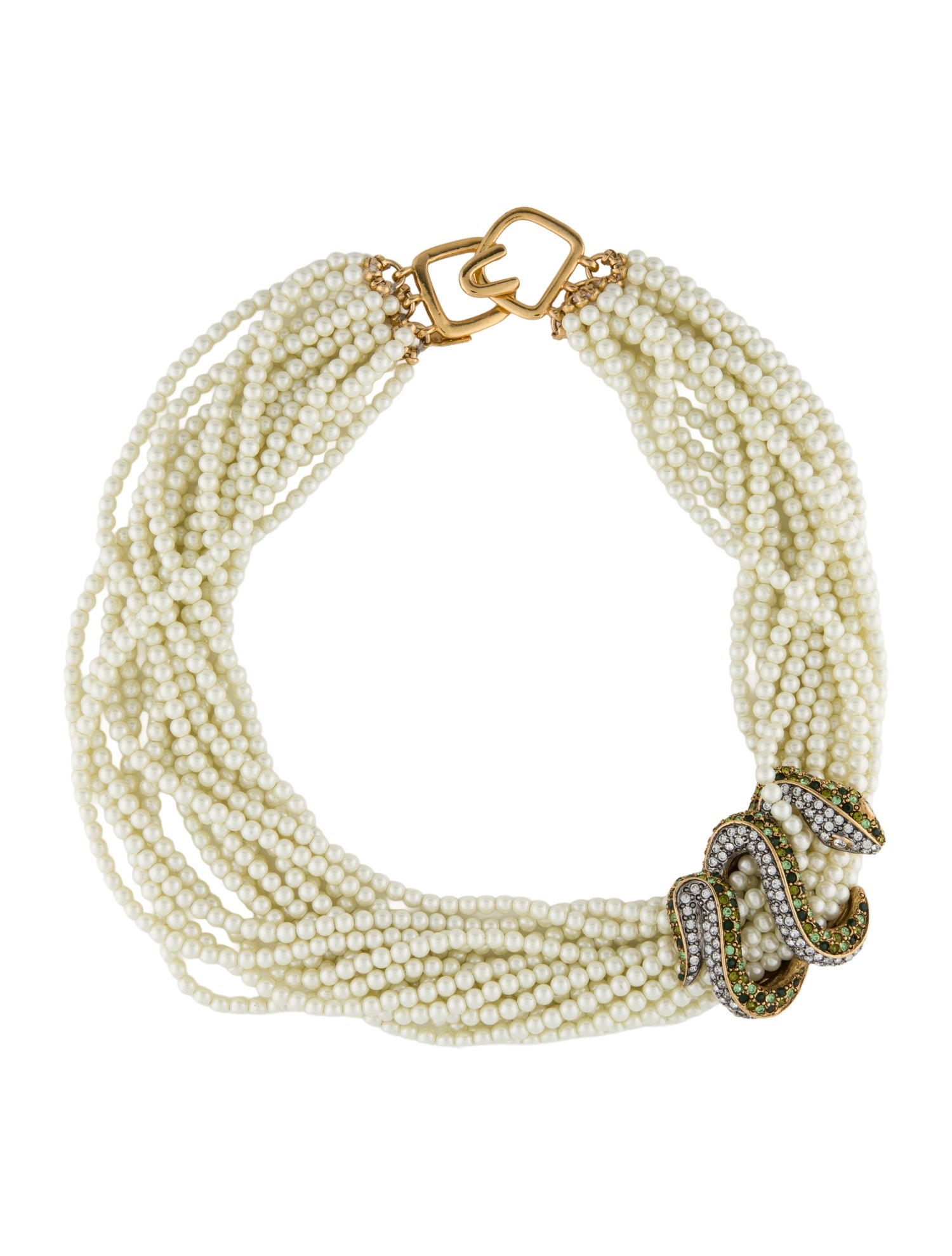 Kenneth Jay Lane Faux Pearl & Crystal Snake Collar Necklace