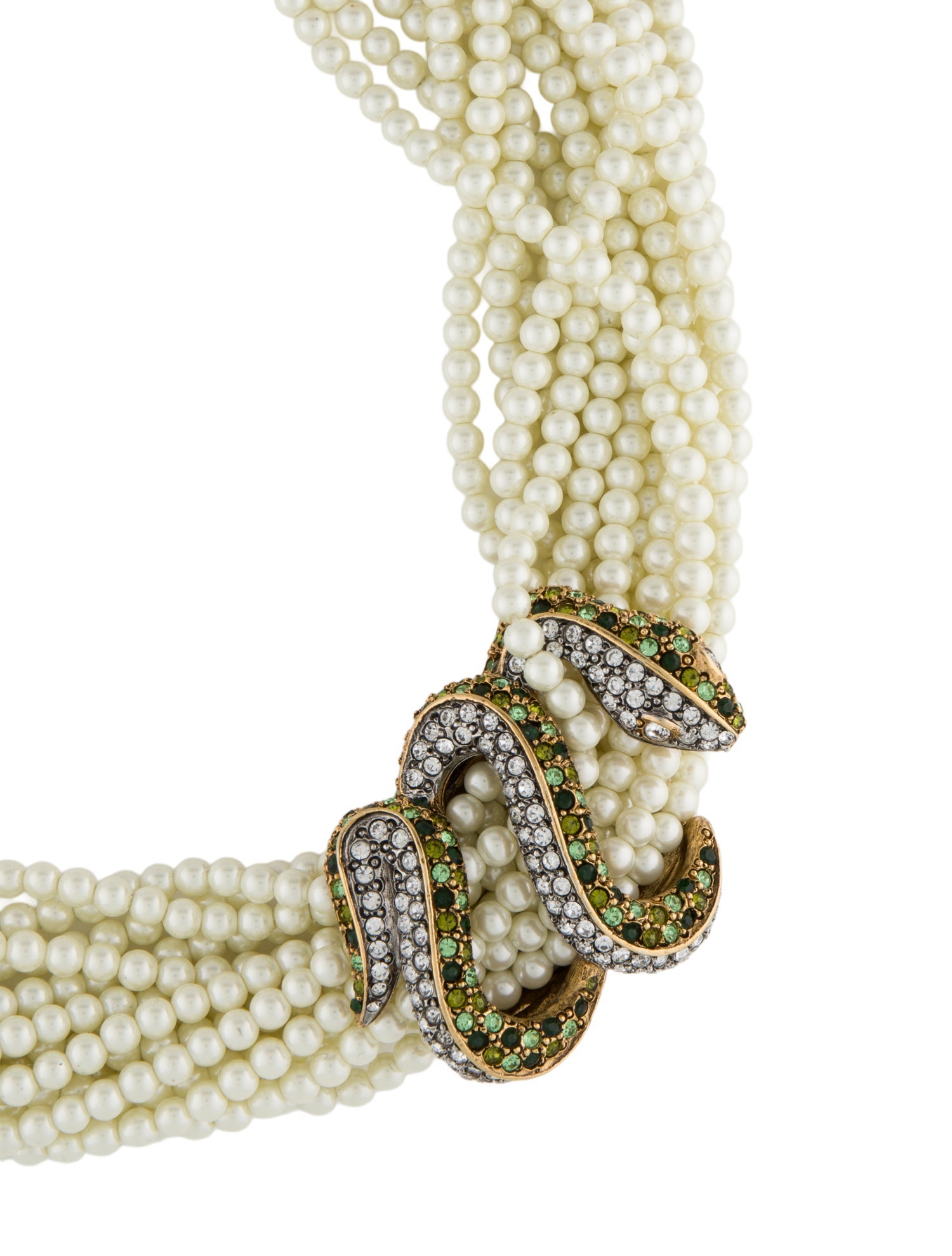 Kenneth Jay Lane Faux Pearl & Crystal Snake Collar Necklace