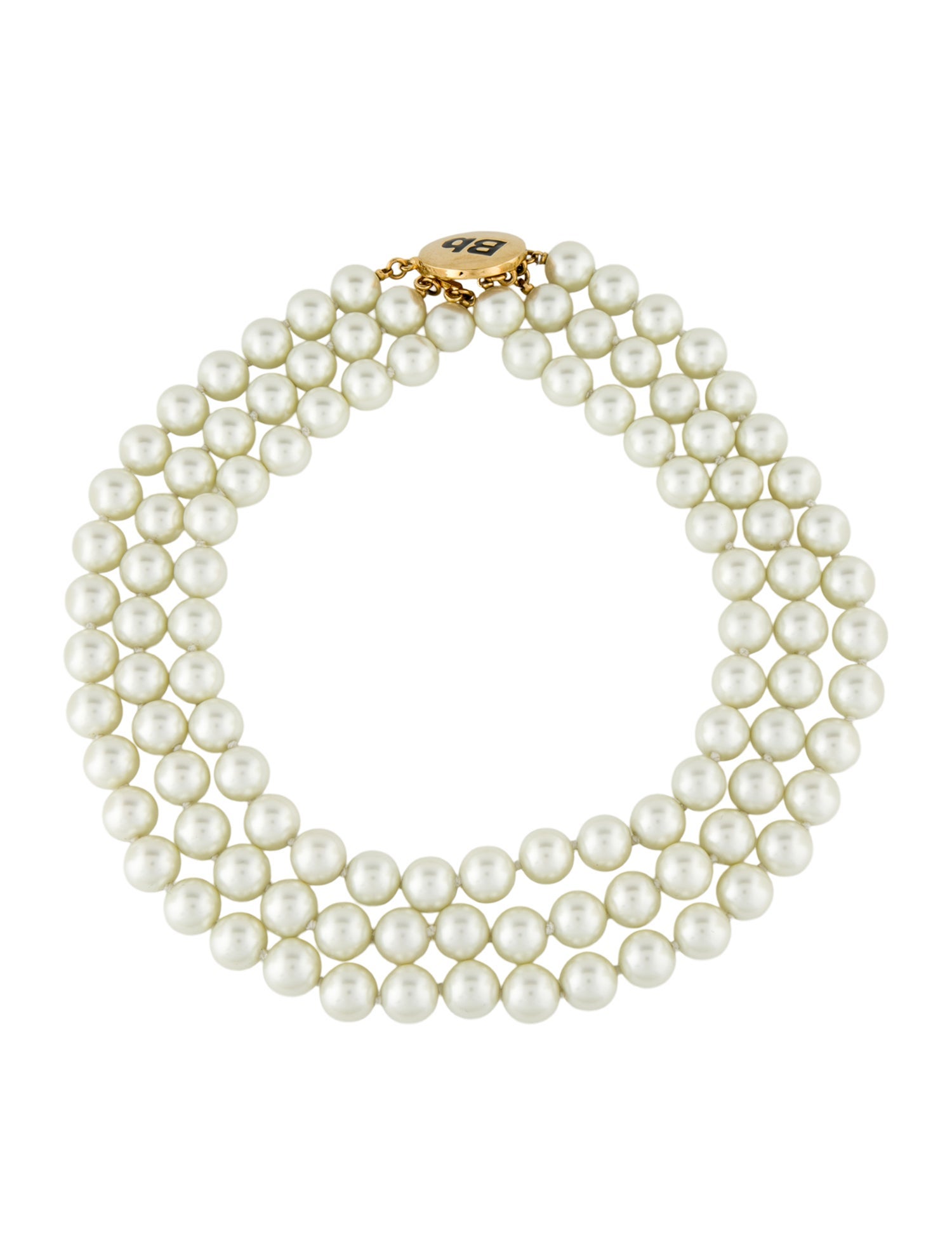 Kenneth Jay Lane Faux Pearl Barbara Bush Multi-Strand "BB" Clasp Necklace