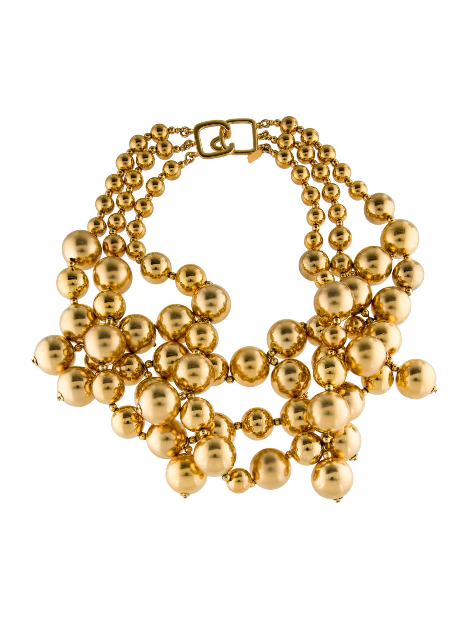 Kenneth Jay Lane Triple Row Polished Gold Bead Multistrand Necklace