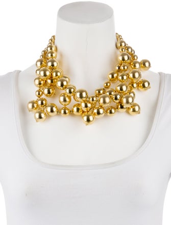 Kenneth Jay Lane Triple Row Polished Gold Bead Multistrand Necklace