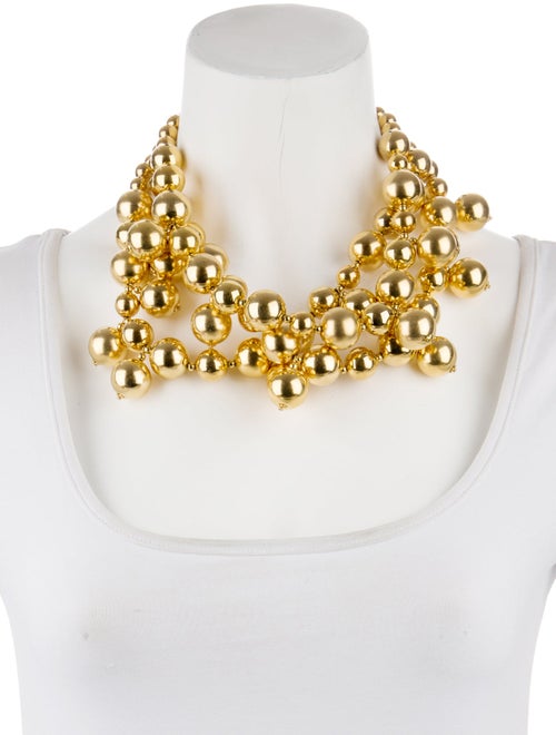 Kenneth Jay Lane Triple Row Polished Gold Bead Multistrand Necklace