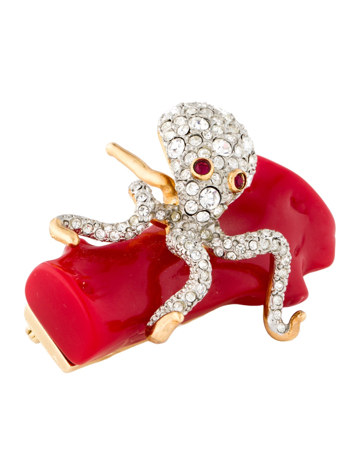 Kenneth Jay Lane Crystal & Resin Octopus Pin Brooch