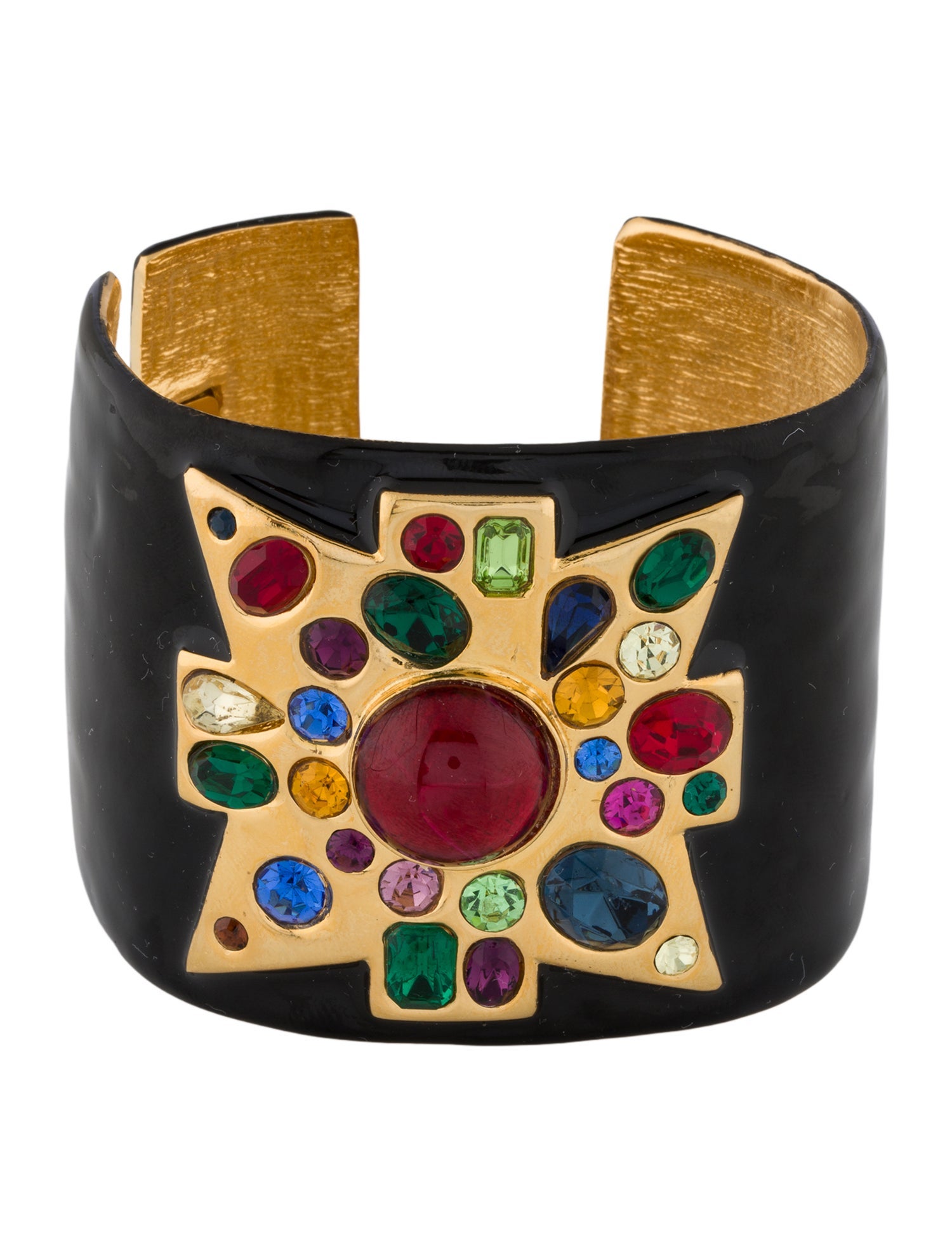 Kenneth Jay Lane Enamel & Crystal Maltese Cross Cuff