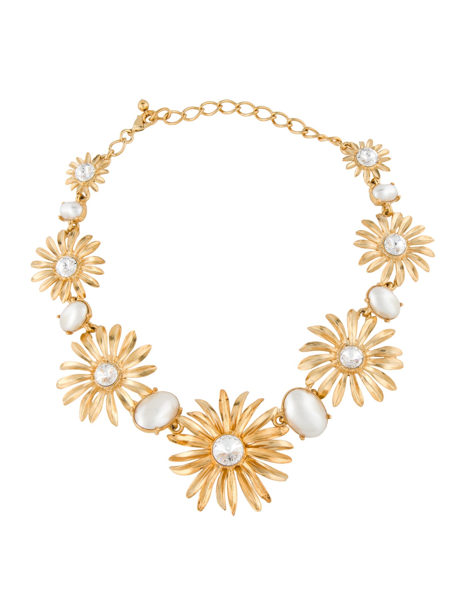 Kenneth Jay Lane Faux Pearl & Crystal Floral Collar Necklace