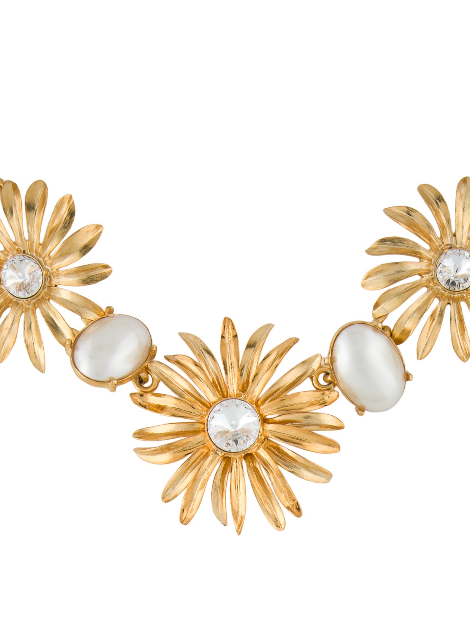 Kenneth Jay Lane Faux Pearl & Crystal Floral Collar Necklace