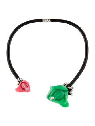 Kenneth Jay Lane Crystal, Resin & Enamel Flower Collar Necklace
