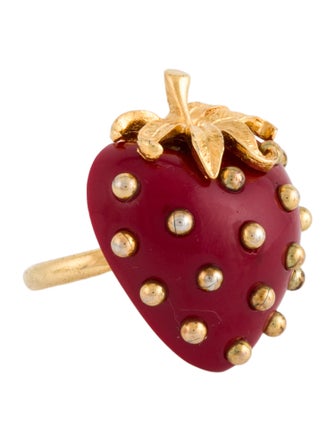 Kenneth Jay Lane Enamel Strawberry Cocktail Ring