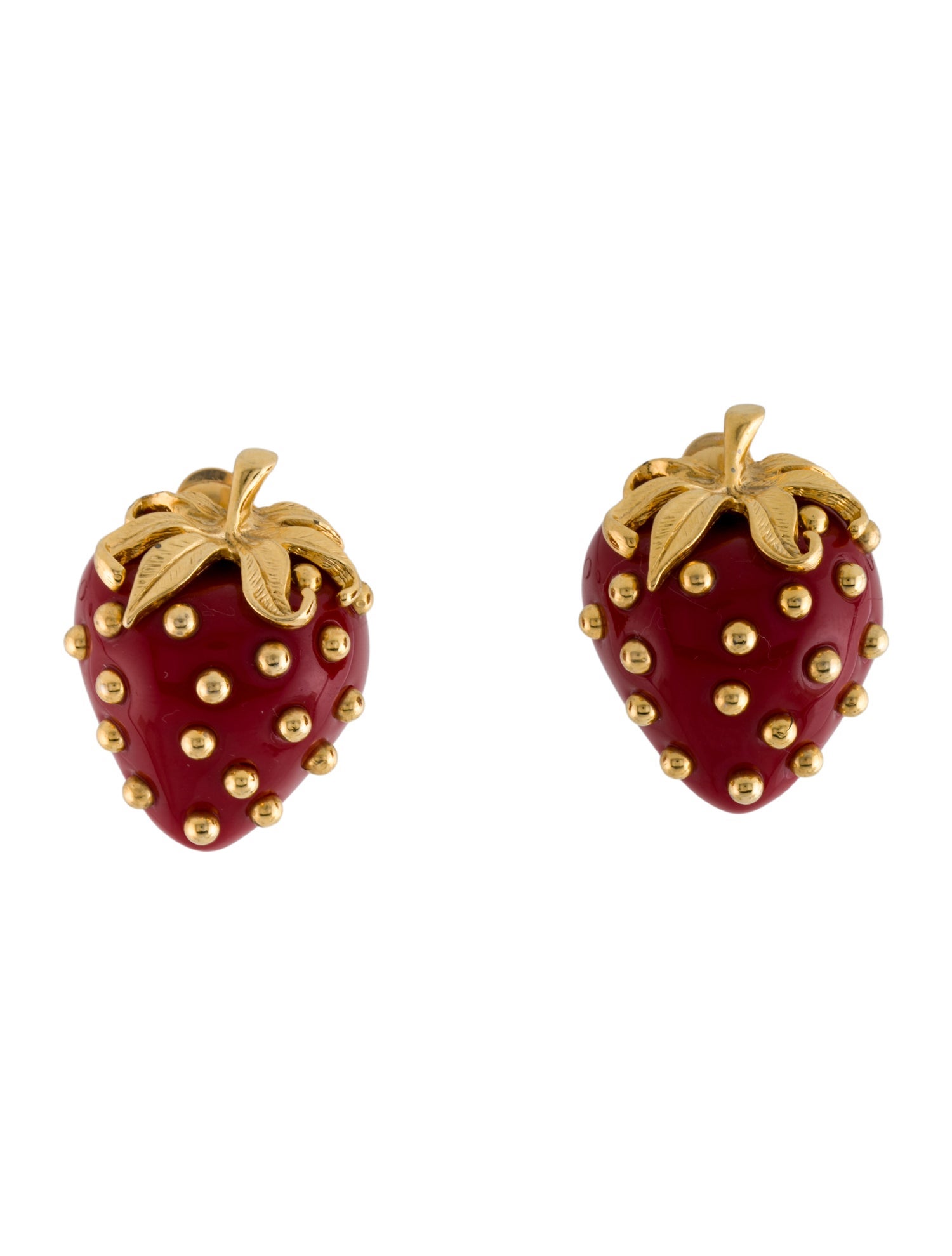 Kenneth Jay Lane Enamel Strawberry Stud Clip-On Earrings
