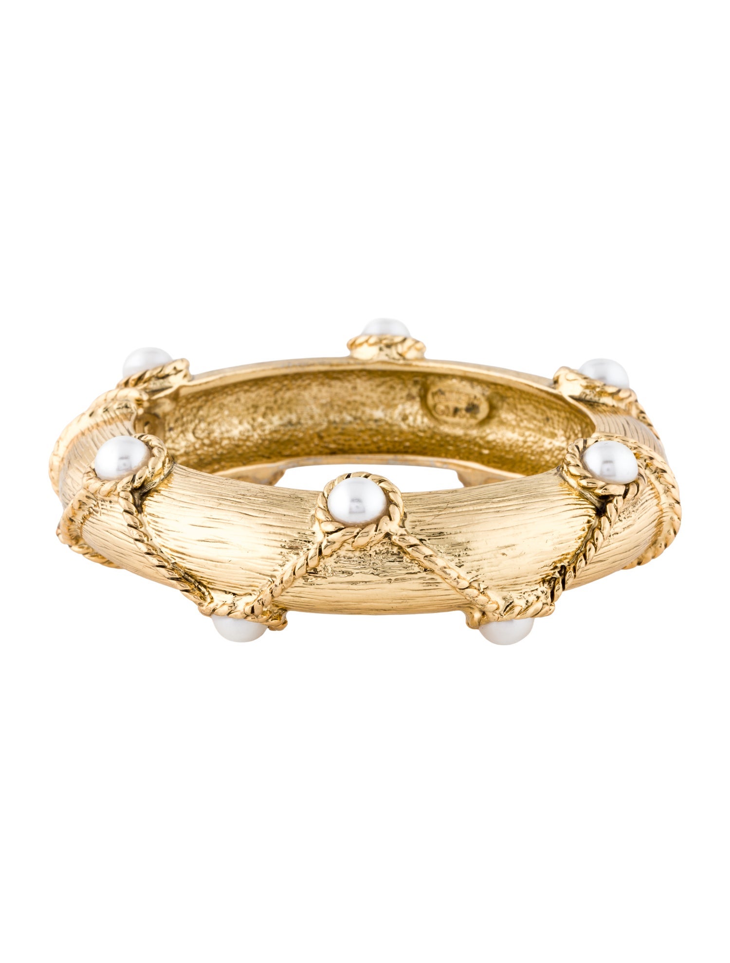 Kenneth Jay Lane Faux Pearl Hinged Cuff Bracelet
