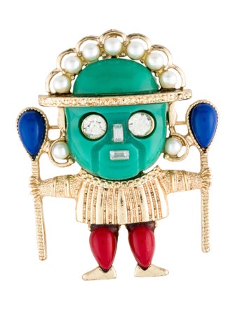 Kenneth Jay Lane Faux Pearl, Crystal & Resin Medicine Man Pin