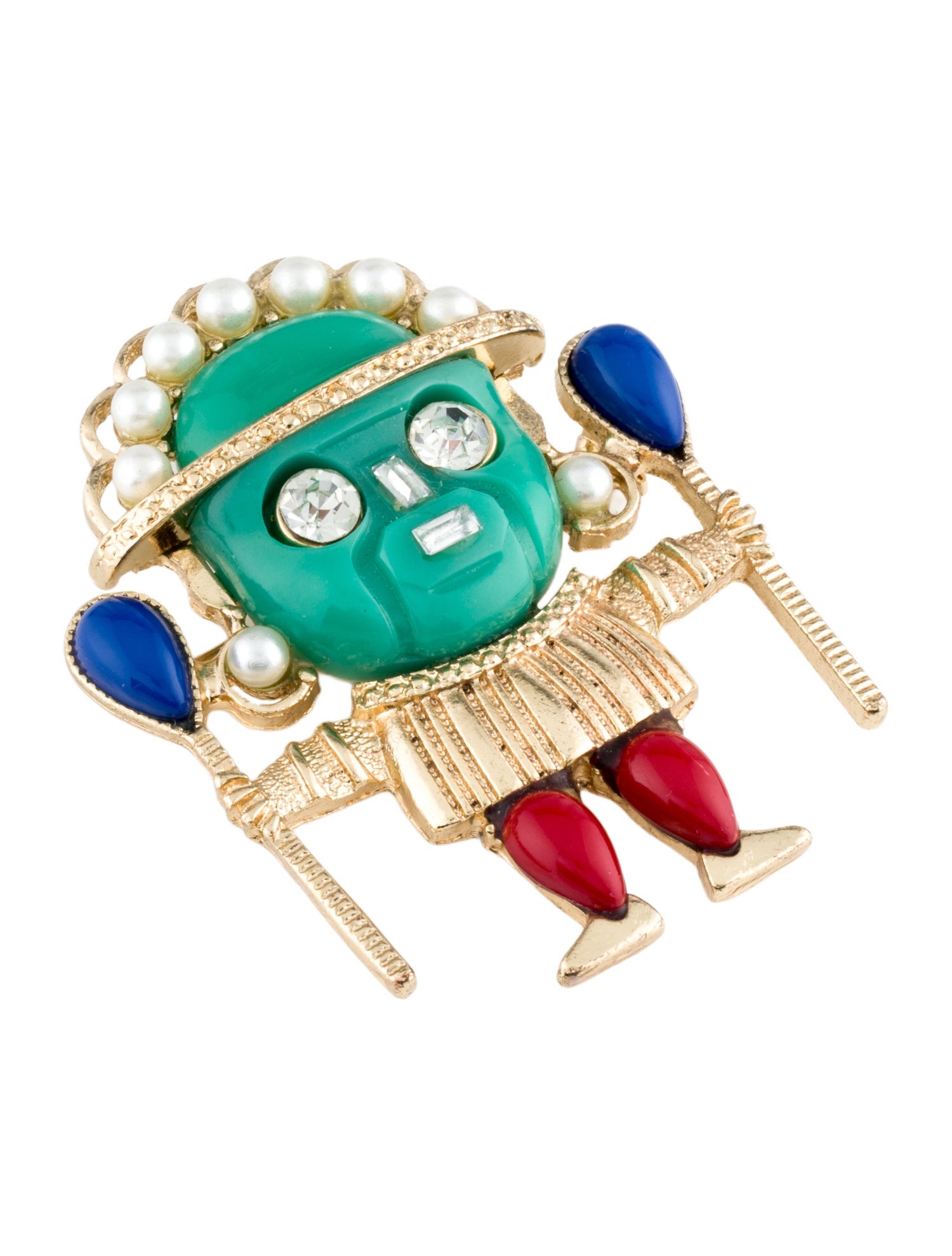 Kenneth Jay Lane Faux Pearl, Crystal & Resin Medicine Man Pin
