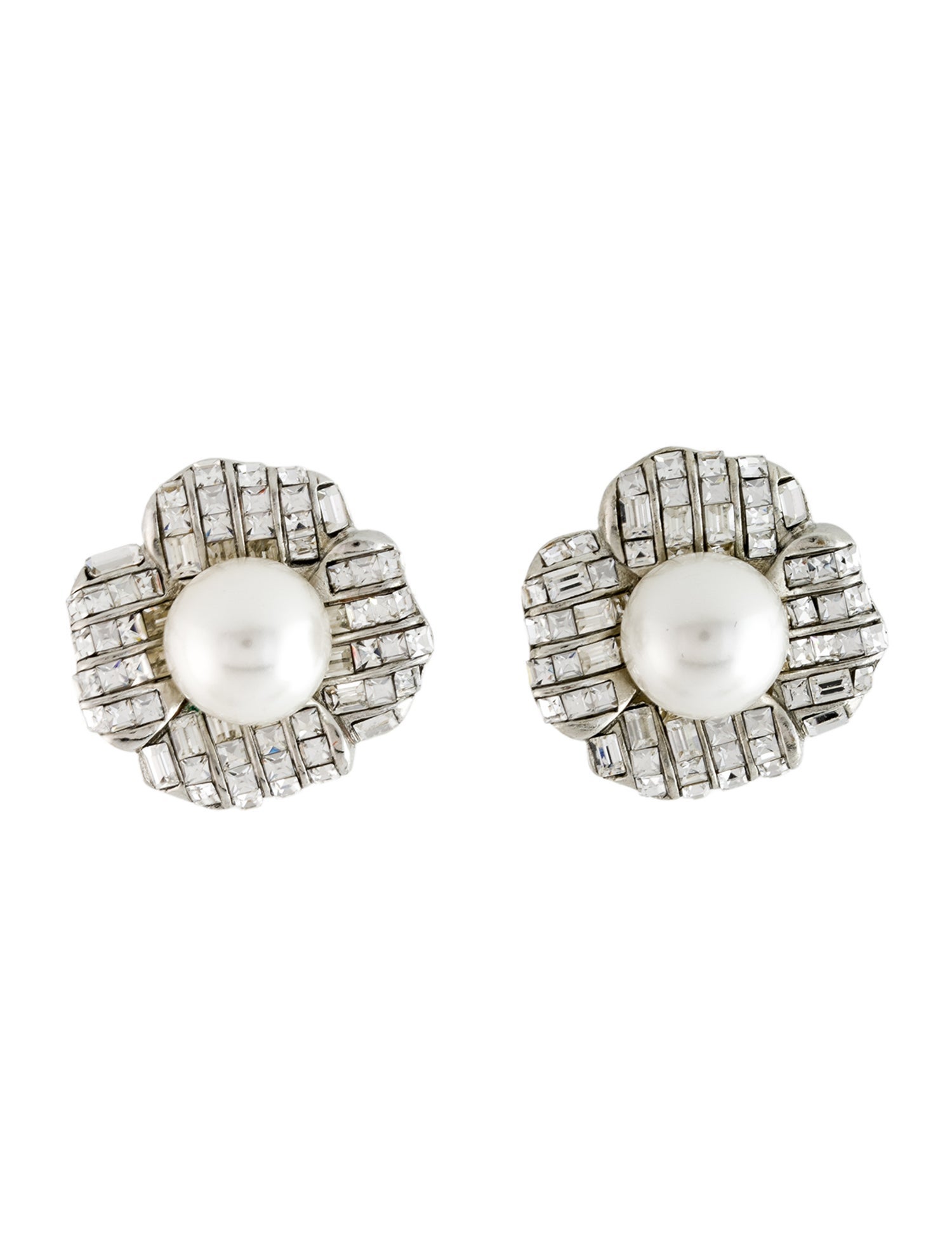 Kenneth Jay Lane Faux Pearl & Crystal Clip-On Earrings