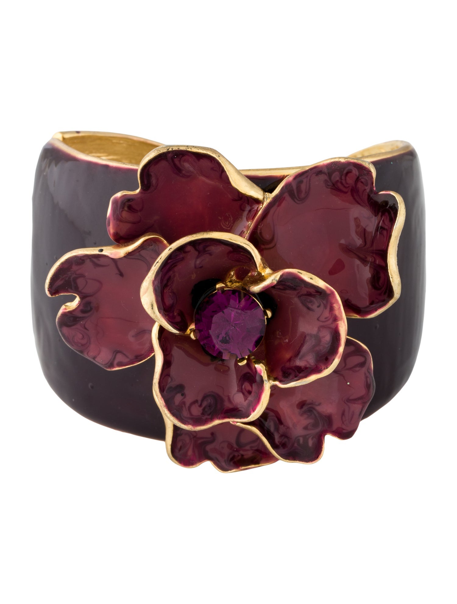Kenneth Jay Lane Crystal & Enamel Flower Cuff Bracelet