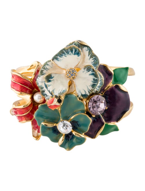 Kenneth Jay Lane Faux Pearl, Crystal & Enamel Garden Multi Flower Cuff