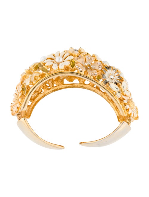 Kenneth Jay Lane Faux Pearl, Crystal & Enamel Floral Garden Cuff Bracelet