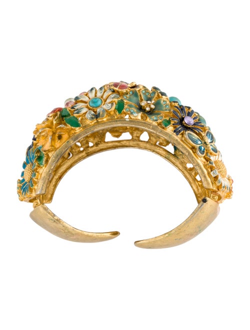 Kenneth Jay Lane Faux Pearl, Enamel & Crystal Flower Domed Cuff Bracelet
