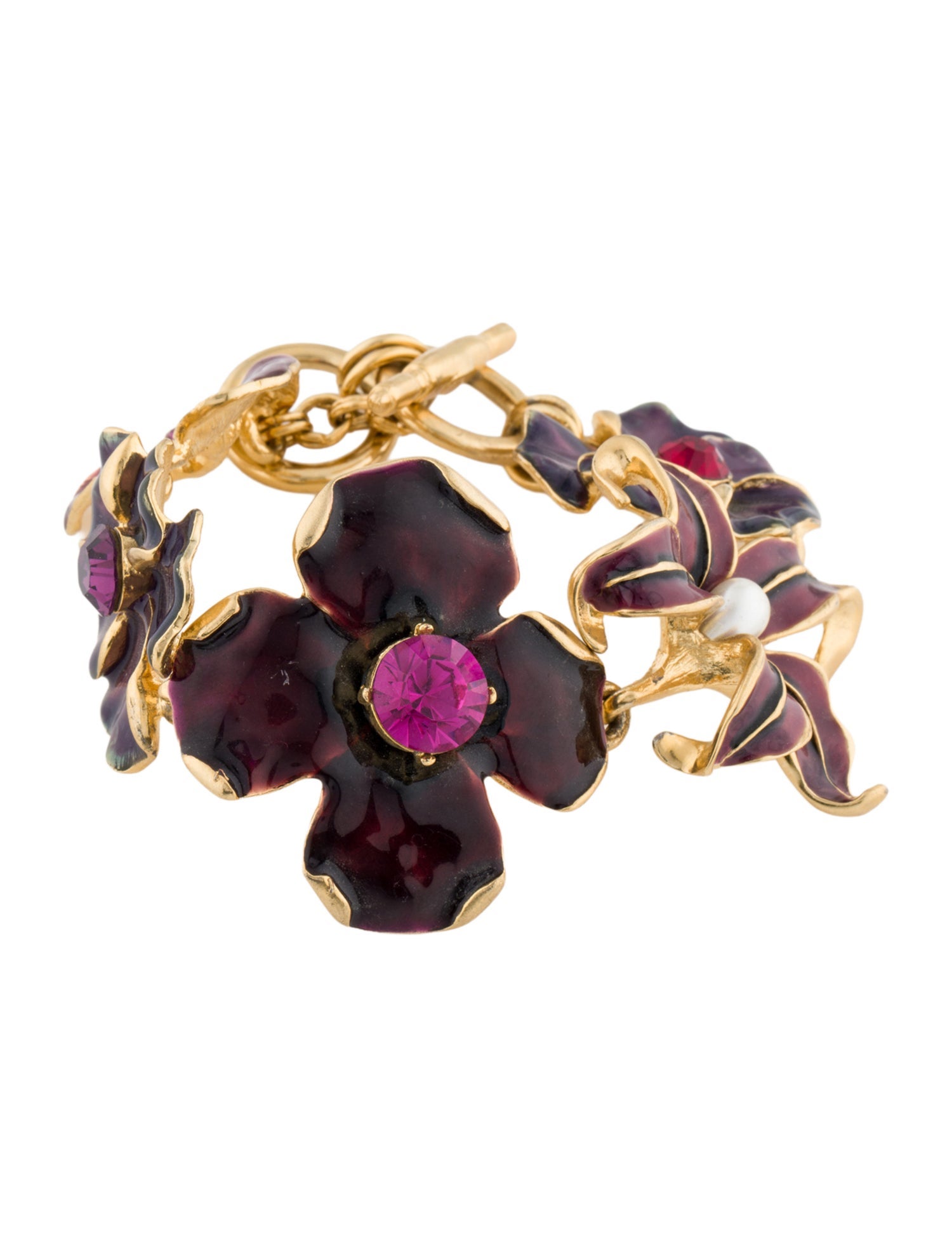 Kenneth Jay Lane Vintage Faux Pearl, Enamel & Crystal Bracelet