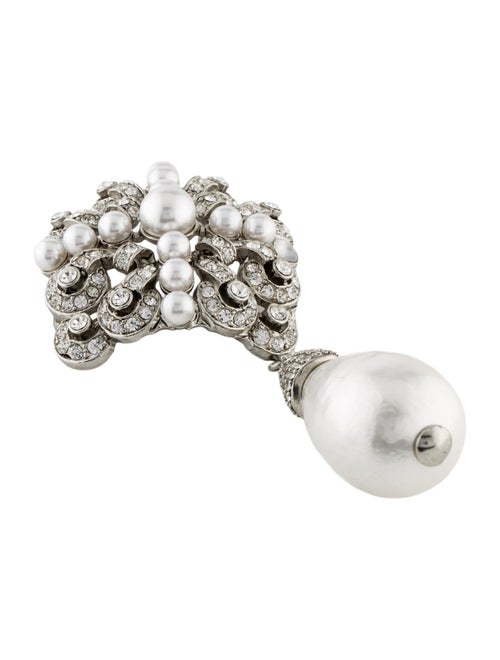 Kenneth Jay Lane Faux Pearl & Crystal Pin Brooch