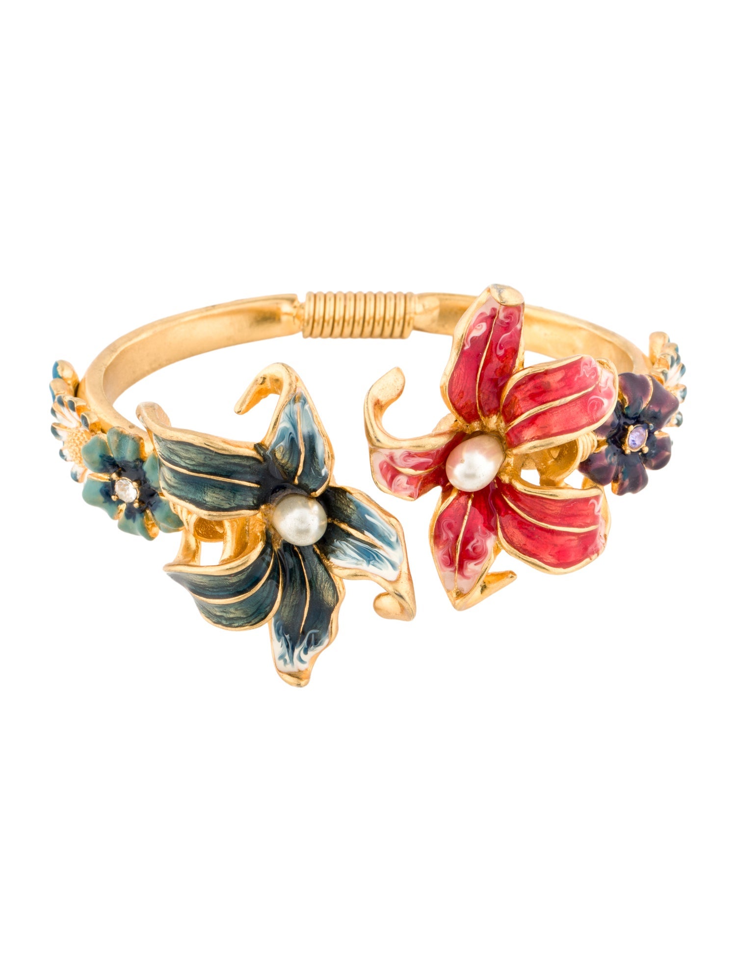Kenneth Jay Lane Faux Pearl, Crystal & Enamel Garden Flower Bracelet