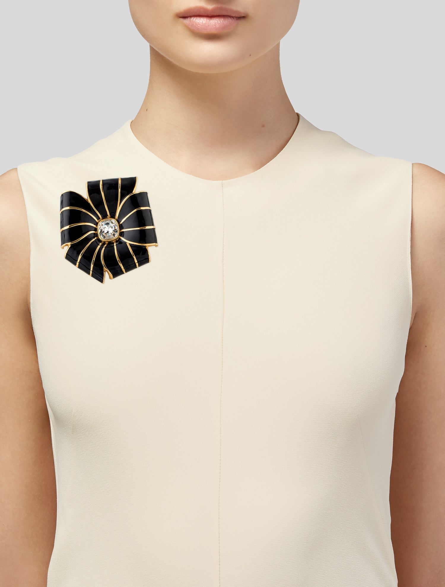 Kenneth Jay Lane x Nina Ricci Crystal & Enamel Flower Pin Brooch