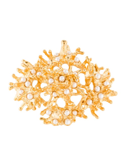 Kenneth Jay Lane Faux Pearl Branch Pin Brooch