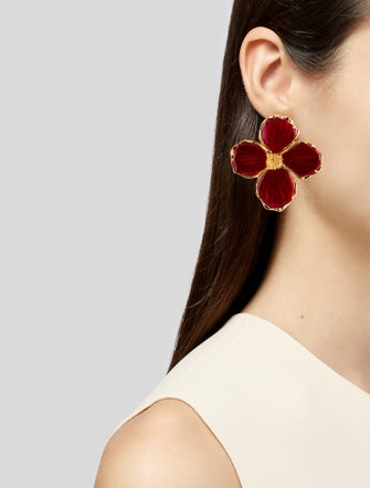 Kenneth Jay Lane Enamel Flower Clip-On Earrings