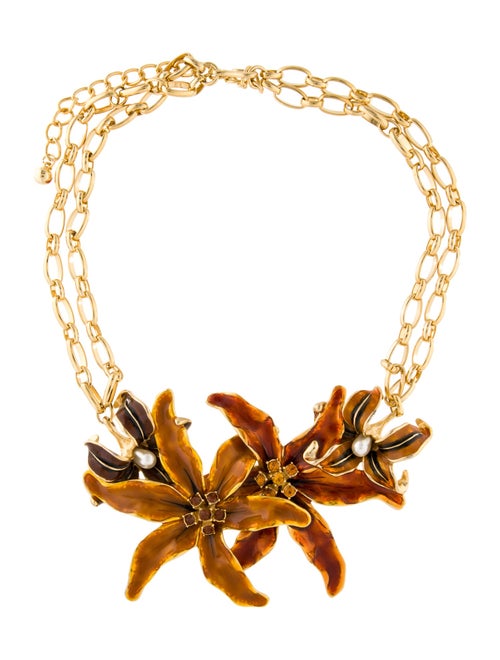 Kenneth Jay Lane Faux Pearl, Crystal & Enamel Floral Collar Necklace