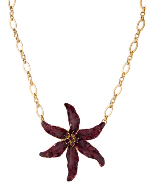 Kenneth Jay Lane Crystal & Enamel Orchid Pendant Necklace
