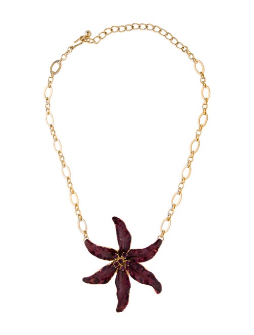 Kenneth Jay Lane Crystal & Enamel Orchid Pendant Necklace