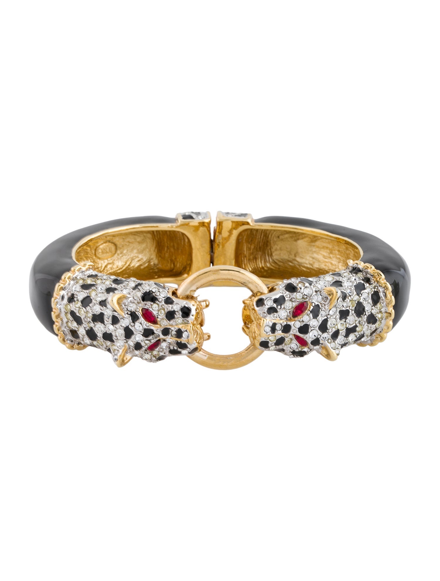 Kenneth Jay Lane Crystal & Enamel Double Head Leopard Bracelet